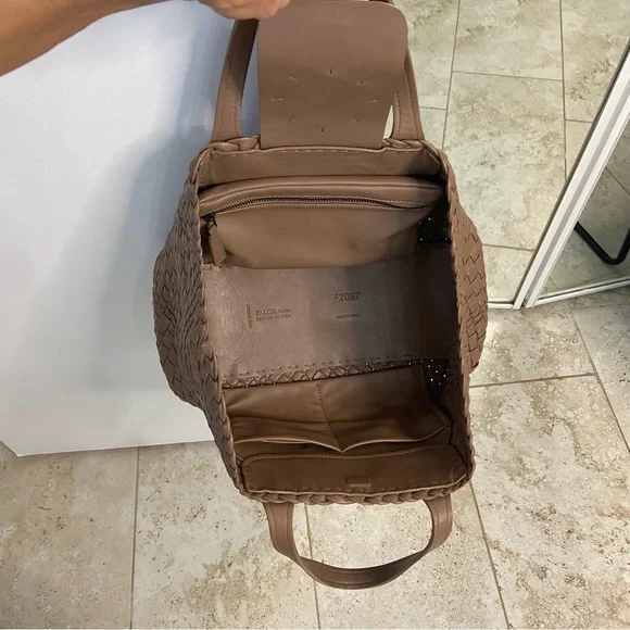 FALOR FIRENZE Italian Leather Woven Tote with Rosette - Picture 9 of 15